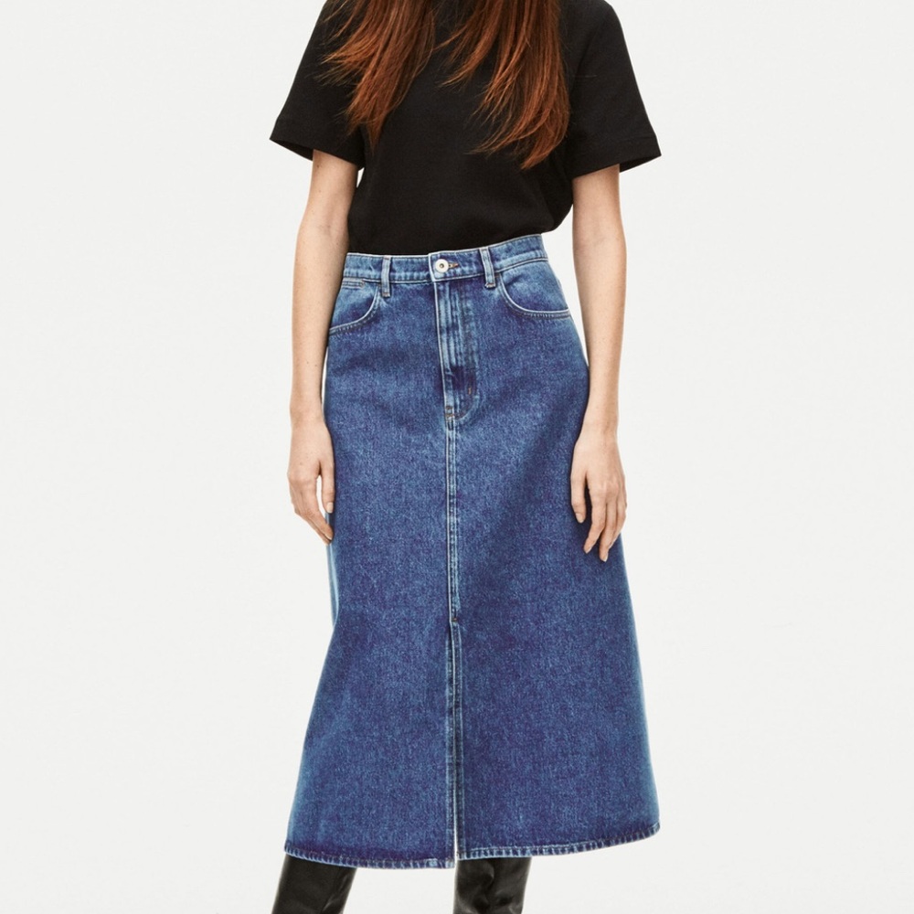 COS high waisted dark denim midi skirt EUR 42 / US 10 front and back slits